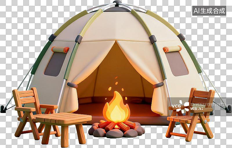 【AI数字艺术】3D卡通膨胀毛毡风格卡通露营帐篷免抠元素图片素材