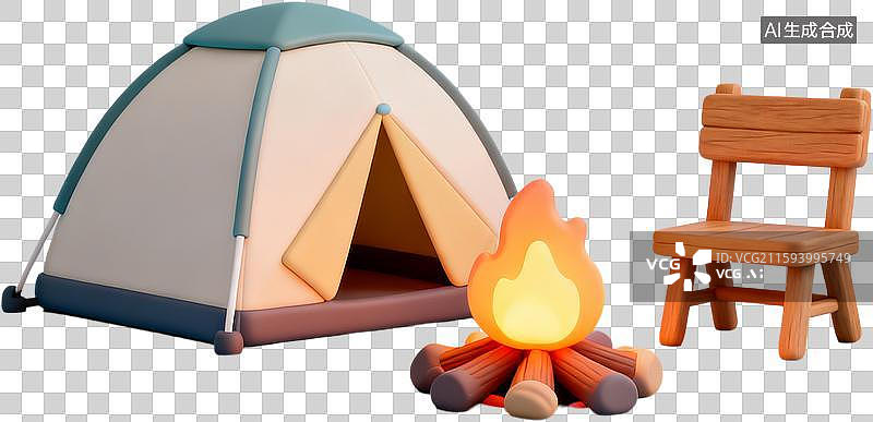 【AI数字艺术】3D卡通膨胀毛毡风格卡通露营帐篷免抠元素图片素材
