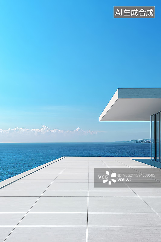 【AI数字艺术】现代建筑露台与海景图片素材