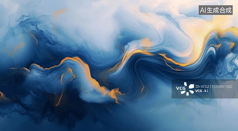 【AI数字艺术】黛蓝青色中国风水墨抽象画背景图片素材