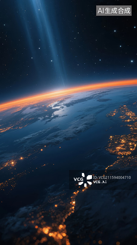 【AI数字艺术】地球夜景太空视角图片素材