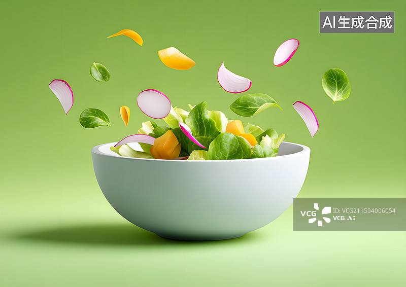 【AI数字艺术】一盘飞溅的蔬菜图片素材