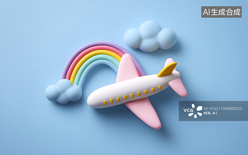 【AI数字艺术】卡通飞机和彩虹图片素材