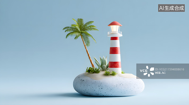 【AI数字艺术】一座3D卡通灯塔图片素材