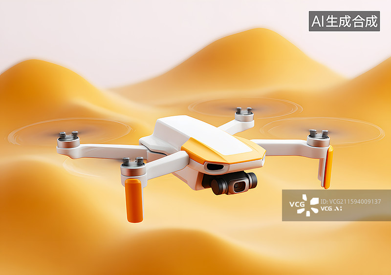 【AI数字艺术】卡通山丘上一架无人机图片素材
