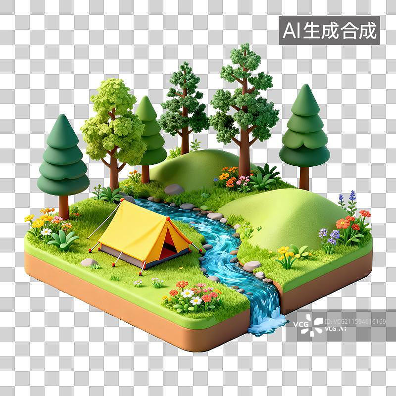 【AI数字艺术】3D微缩露营场景图片素材