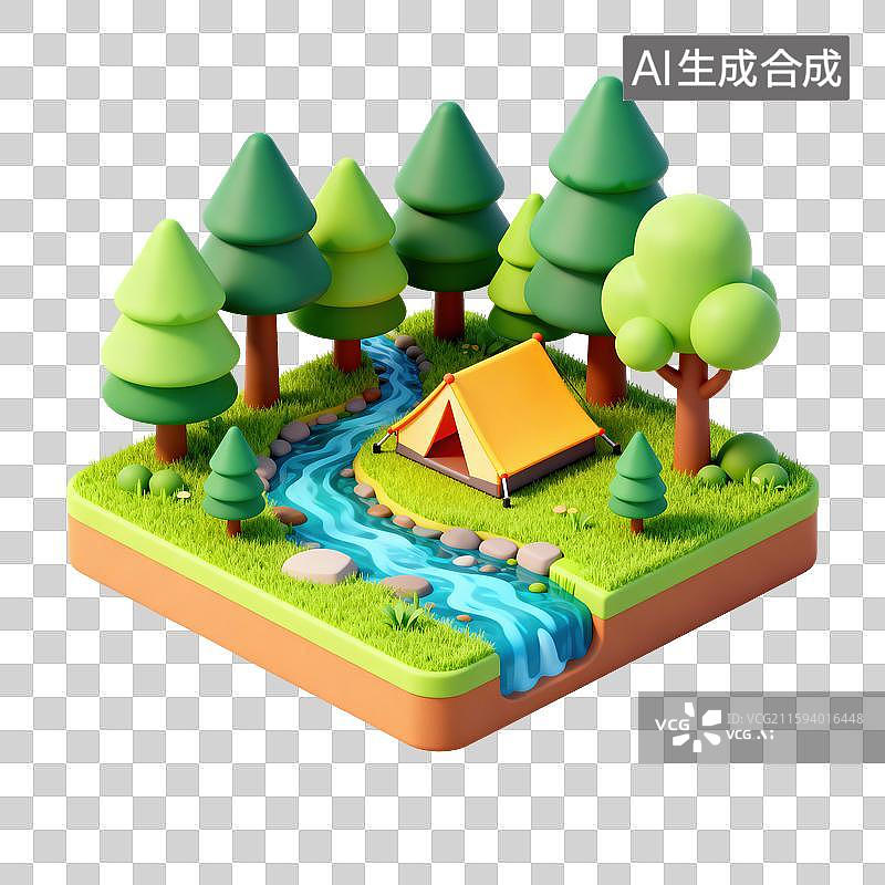 【AI数字艺术】3D微缩露营场景图片素材