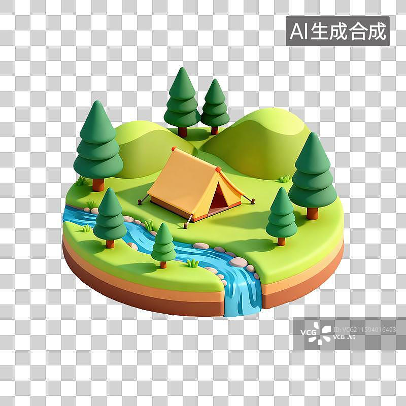 【AI数字艺术】3D微缩露营场景图片素材