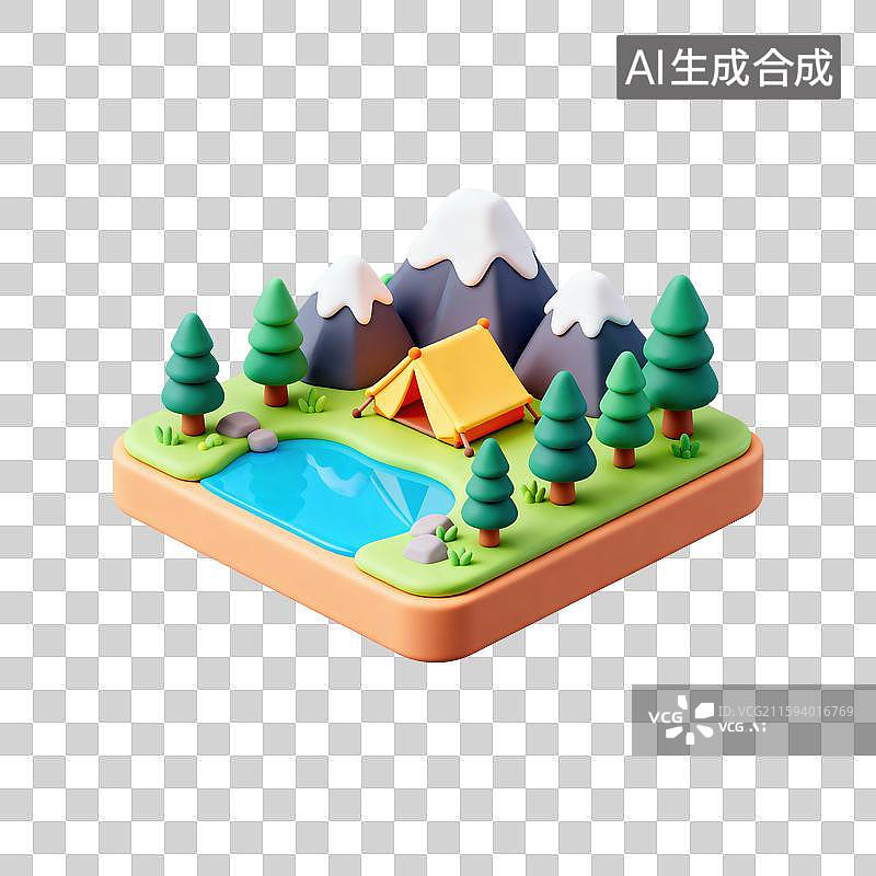 【AI数字艺术】3D微缩露营场景图片素材
