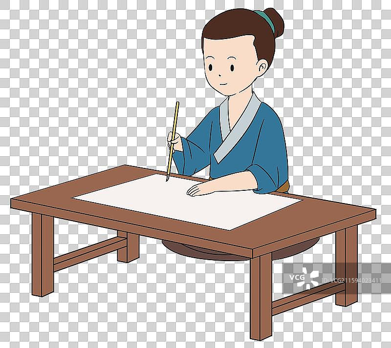 中国风新中式古风古典国学经典歇后语俗语成语故事典故胸有成竹童子学习写毛笔字插画图片素材