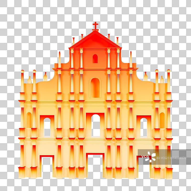 3D立体澳门元素澳门地标建筑澳门大三巴牌坊图片素材