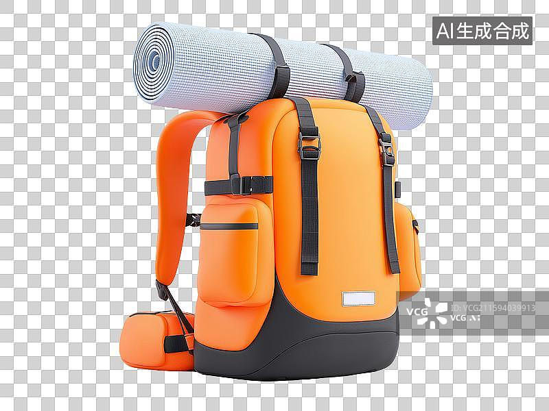 【AI数字艺术】3D立体橙色户外探险双肩背包图片素材