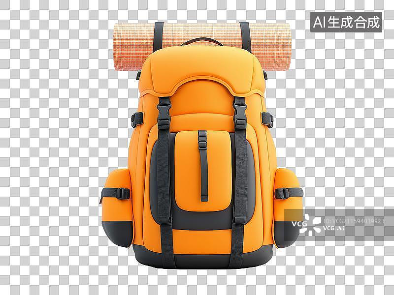 【AI数字艺术】3D立体橙色户外探险双肩背包图片素材