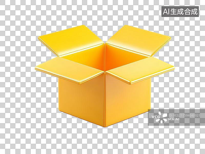 【AI数字艺术】3D立体黄色打开纸箱元素图片素材