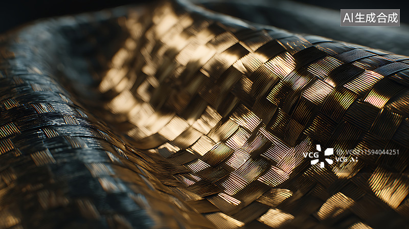 【AI数字艺术】玻璃纤维织物通过编织图案显示出光线，半透明的纹理捕捉金色的阳光并产生柔和的阴影。图片素材