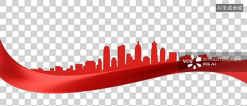 【AI数字艺术】红色丝带与城市天际线图片素材