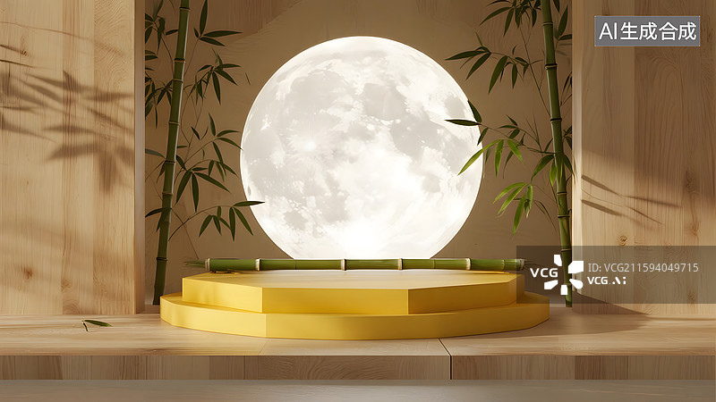 【AI数字艺术】中秋月圆竹子园林产品展台建模背景图片素材