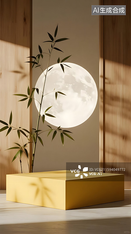 【AI数字艺术】中秋月圆竹子园林产品展台建模背景图片素材
