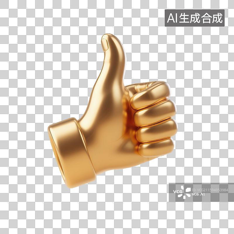 【AI数字艺术】3D渲染，金属质感，金色，点赞手势，竖起大拇指，赞扬，表扬手势，手，图形图标，免抠元素图片素材