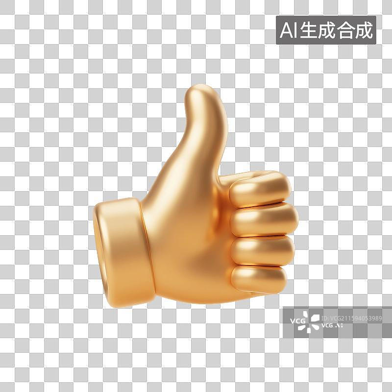【AI数字艺术】3D渲染，金属质感，金色，点赞手势，竖起大拇指，赞扬，表扬手势，手，图形图标，免抠元素图片素材