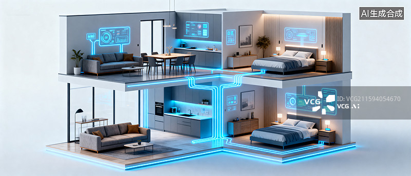 【AI数字艺术】智能家居系统展示模型图片素材