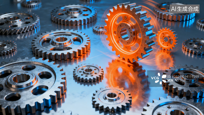 【AI数字艺术】金属齿轮，科技齿轮，抽象概念机件图片素材