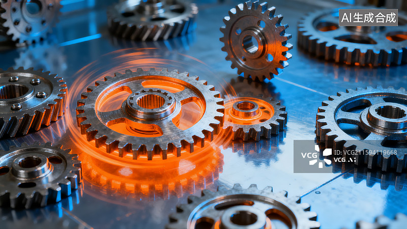 【AI数字艺术】金属齿轮，科技齿轮，抽象概念机件图片素材