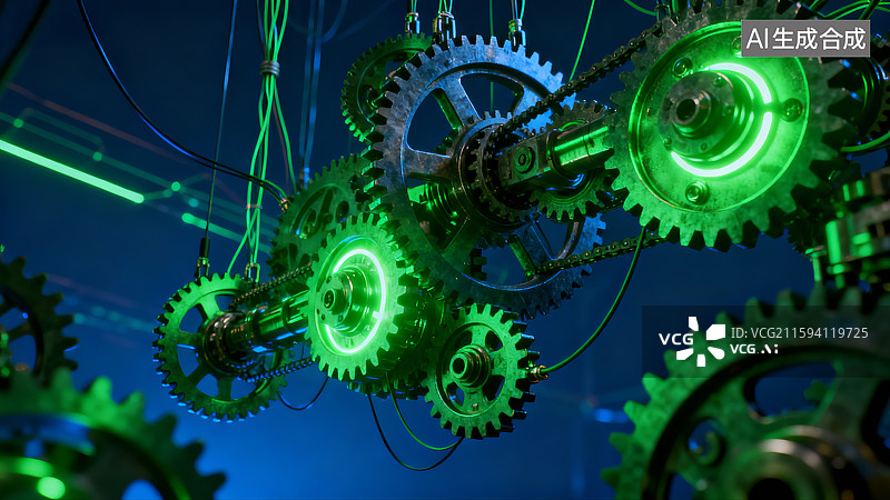 【AI数字艺术】金属齿轮，科技齿轮，抽象概念机件图片素材