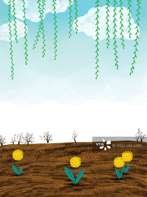 风景插画 背景插画 地上的蒲公英花图片素材