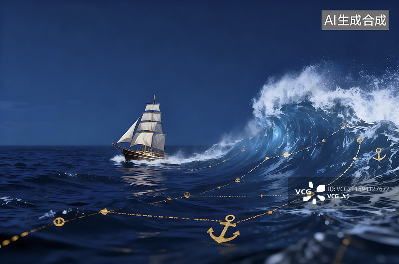 【AI数字艺术】海上航行的帆船与汹涌海浪图片素材