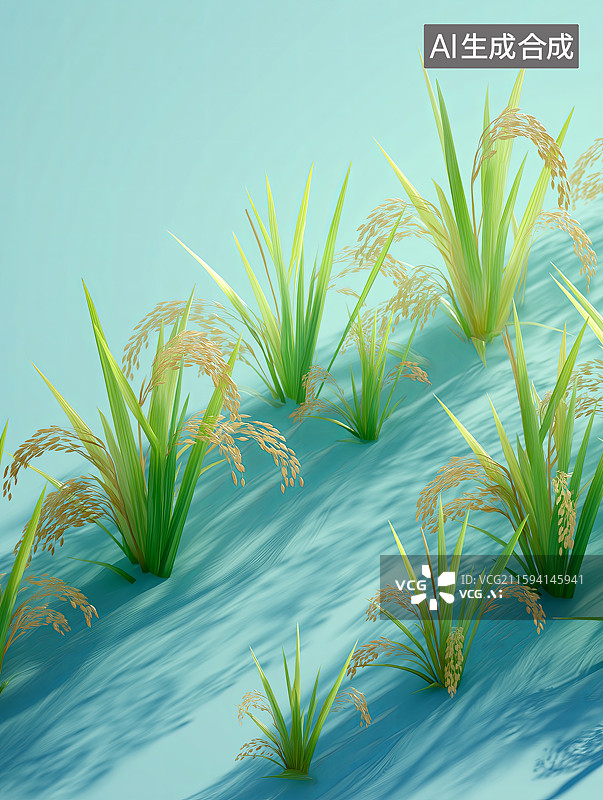 【AI数字艺术】秋天丰收主题背景——水稻与稻穗图片素材