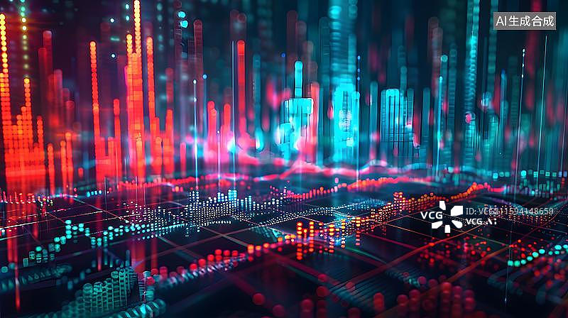 【AI数字艺术】金融科技数据可视化 未来感数字经济图景 科技感金融数据可视化，股票K线图 股市金融数据概念背景图片素材