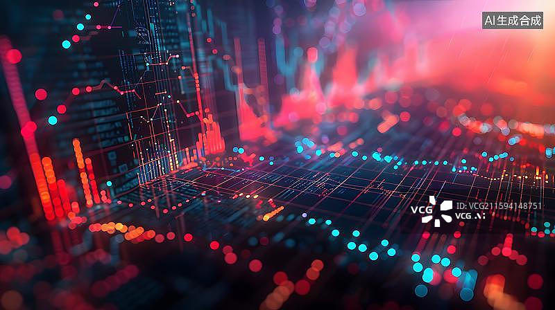 【AI数字艺术】金融科技数据可视化 未来感数字经济图景 科技感金融数据可视化，股票K线图 股市金融数据概念背景图片素材
