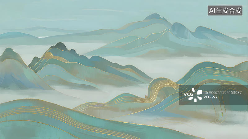 【AI数字艺术】山水云雾缭绕的自然画卷图片素材