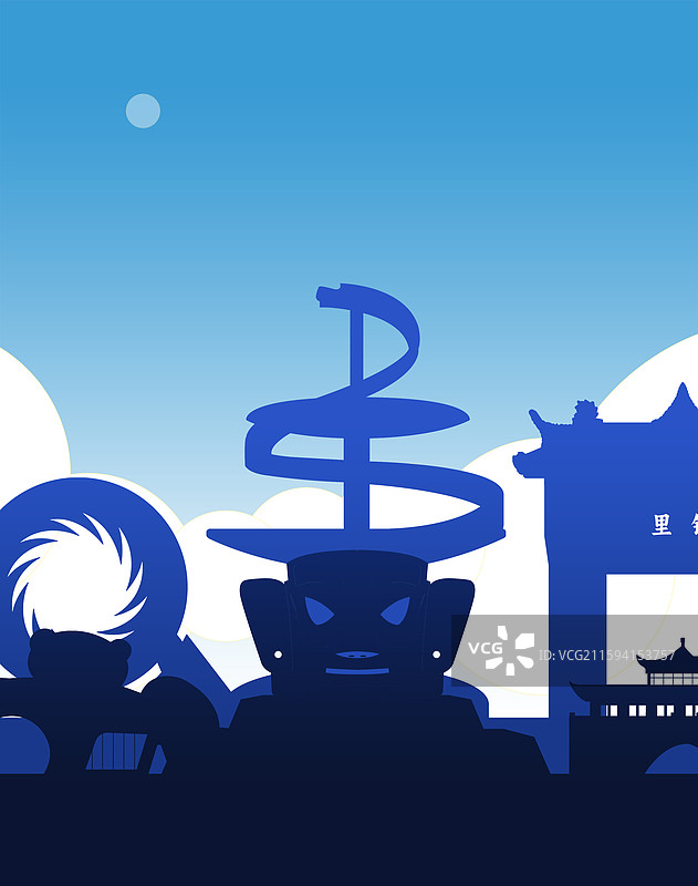 蓝色扁平商务风成都金沙遗址博物馆锦里天府广场九眼桥三星堆大熊猫繁育研究基地大气城市宣传文旅插画图片素材