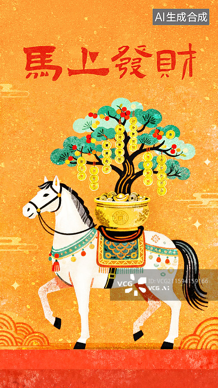【AI数字艺术】新国风马上发财插画海报图片素材