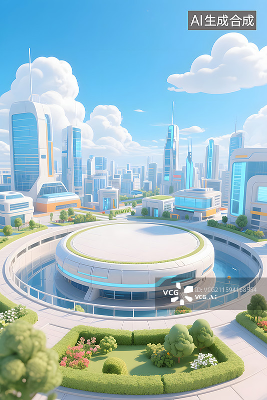 【AI数字艺术】未来城市建筑空中花园图片素材