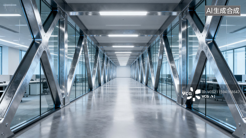 【AI数字艺术】现代化办公走廊景象图片素材