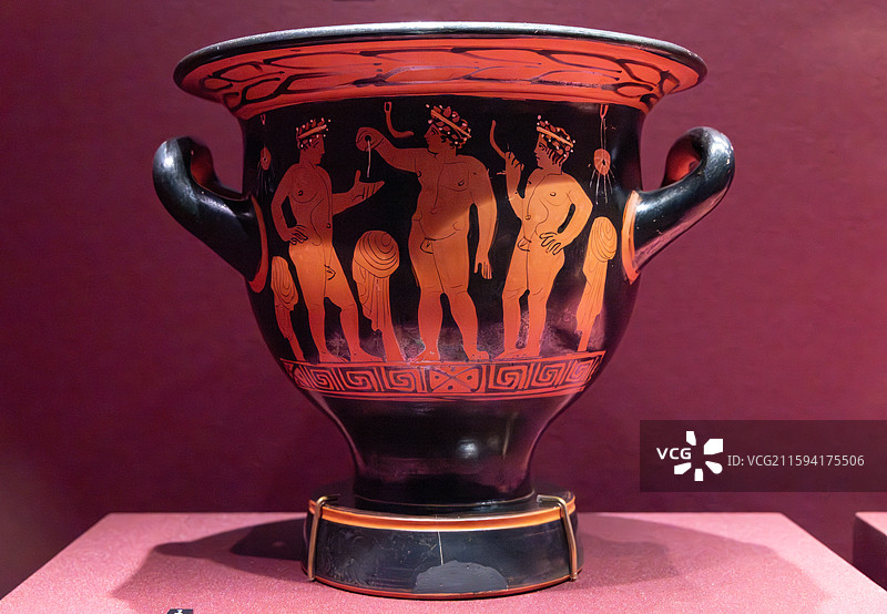 上海世博会博物馆希腊人从阿伽门农到亚历山大红绘陶器 公元前4世纪早期 刮汗器图片素材