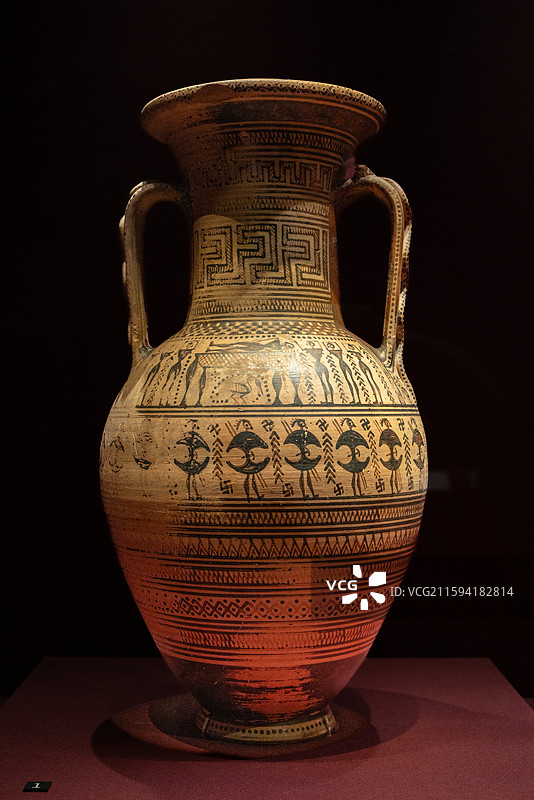 上海世博会博物馆希腊人从阿伽门农到亚历山大几何纹双耳瓶 740-735BC 希腊国家考古博物馆图片素材