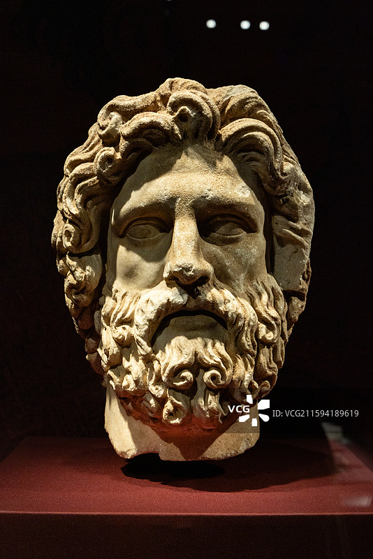 上海世博会博物馆希腊人从阿伽门农到亚历山大神像头像 公元2世纪 发现于塞萨洛尼基圣殿遗址靠近赛拉皮斯图片素材