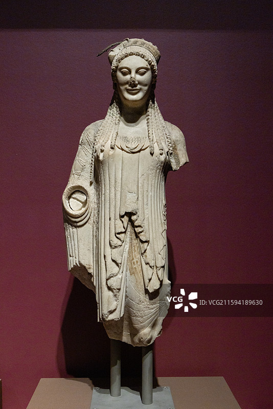 上海世博会博物馆希腊人从阿伽门农到亚历山大科莱 女性立像 520-510BC 大理石 1886年发现图片素材