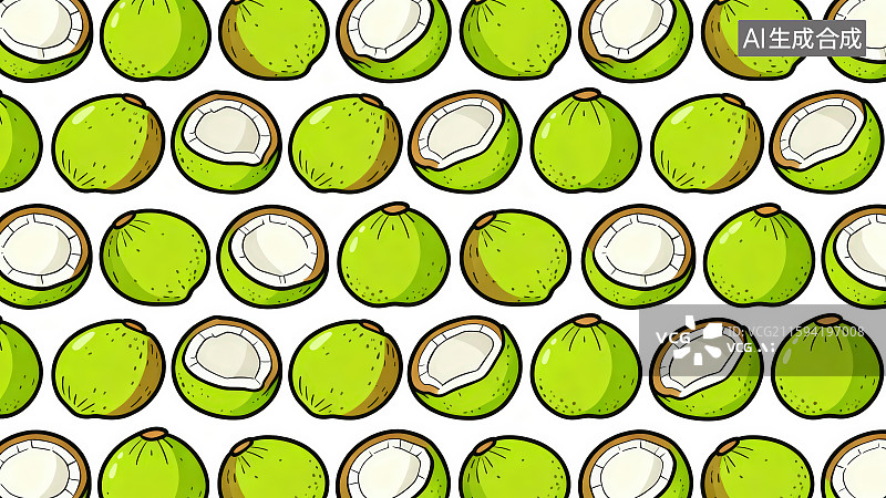 【AI数字艺术】卡通水果椰子无缝图案背景图片素材