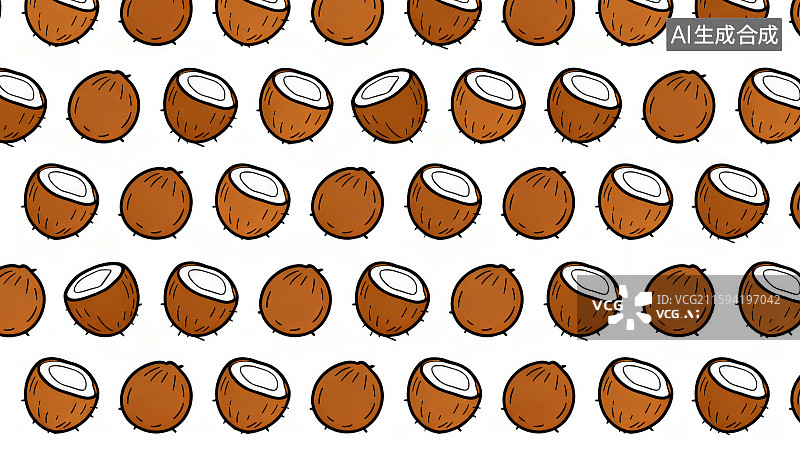 【AI数字艺术】卡通水果椰子无缝图案背景图片素材