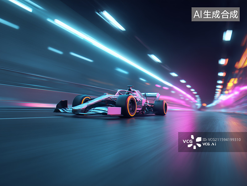 【AI数字艺术】高速赛车夜间赛道竞速图片素材