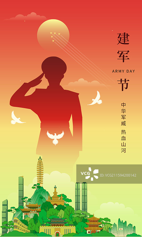 昆明城市建军节插画图片素材
