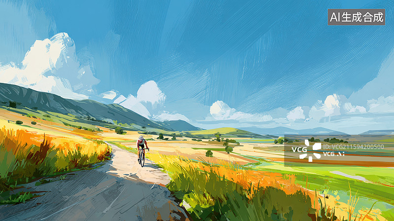 【AI数字艺术】骑行者穿越田野风光图片素材