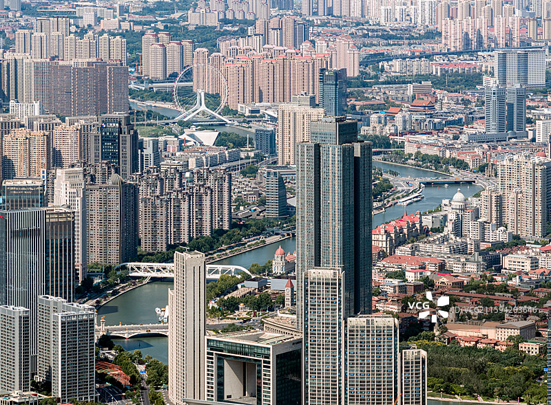 中国天津海河两岸城市风光航拍图图片素材