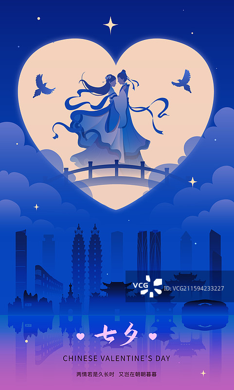 昆明唯美七夕城市插画图片素材