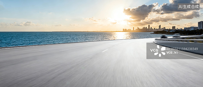【AI数字艺术】海边的运动模糊高速公路汽车广告背景图图片素材
